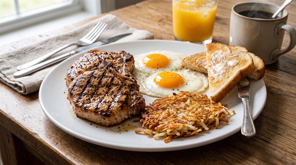Grilled Pork Chops (2) & 2 Eggs