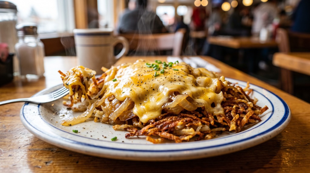 Covered Hashbrowns (Melted American Cheese)