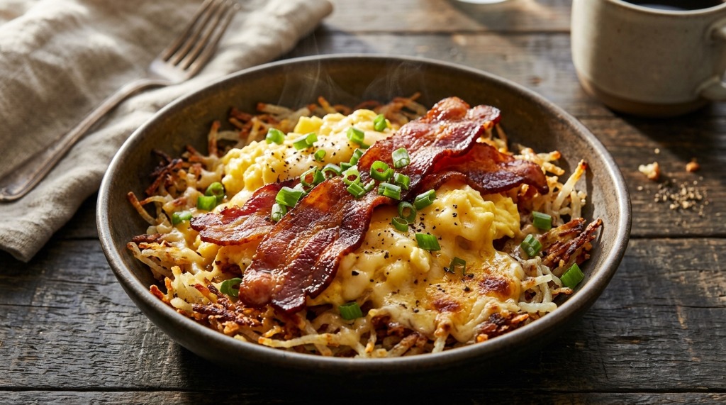 Sausage Egg & Cheese Hashbrown Bowl at Waffle House