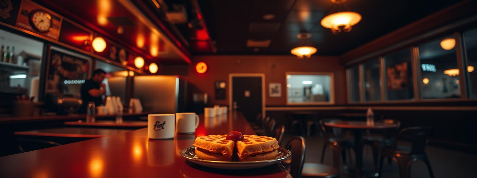 Waffle House diner interior at night